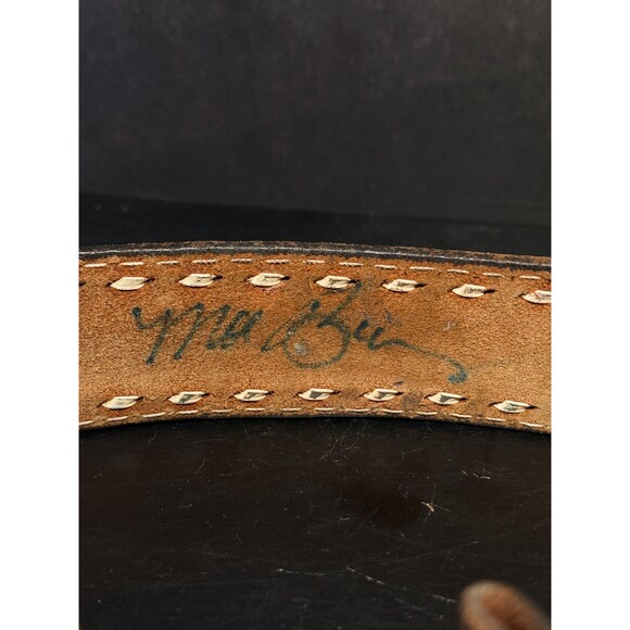 Vintage Tooled Leather Bradley Engraved Belt Rustic Western Design Size 30 main image 9